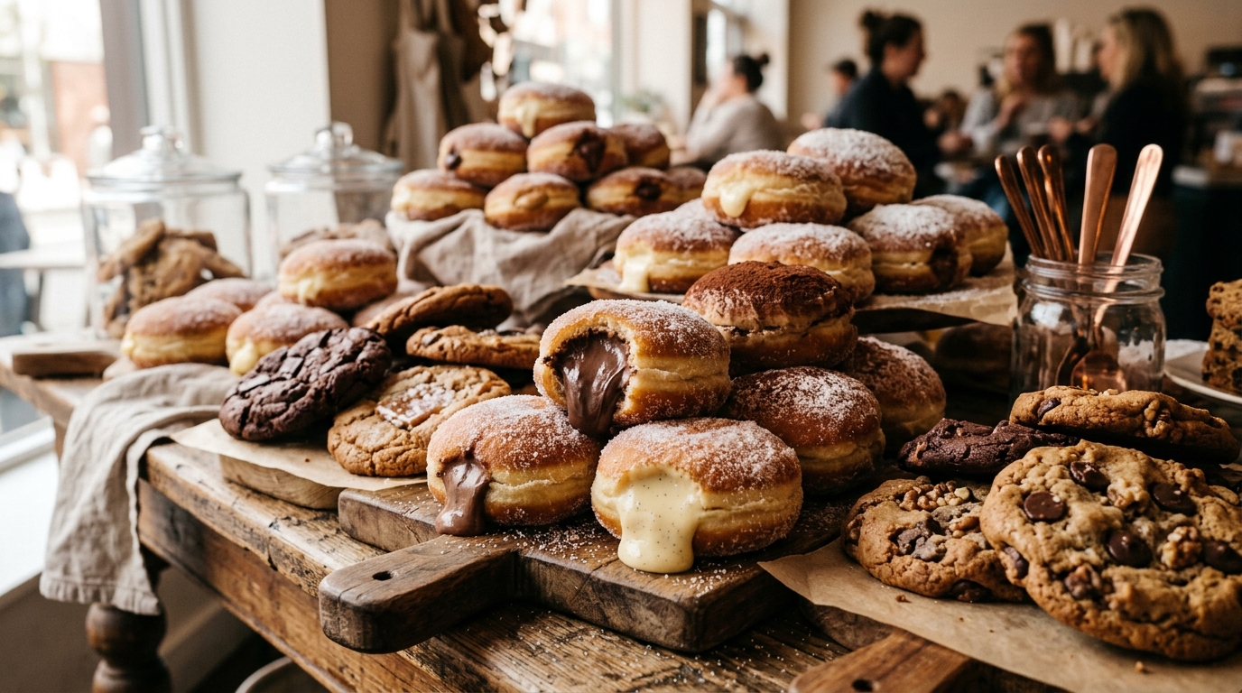 Decadent bomboloni and cookies